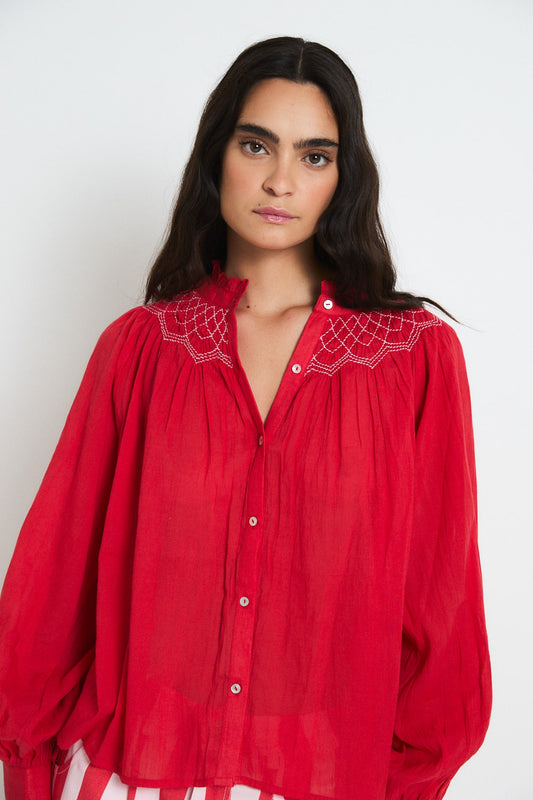 BLUSA TULIPAN VOILE ROJO