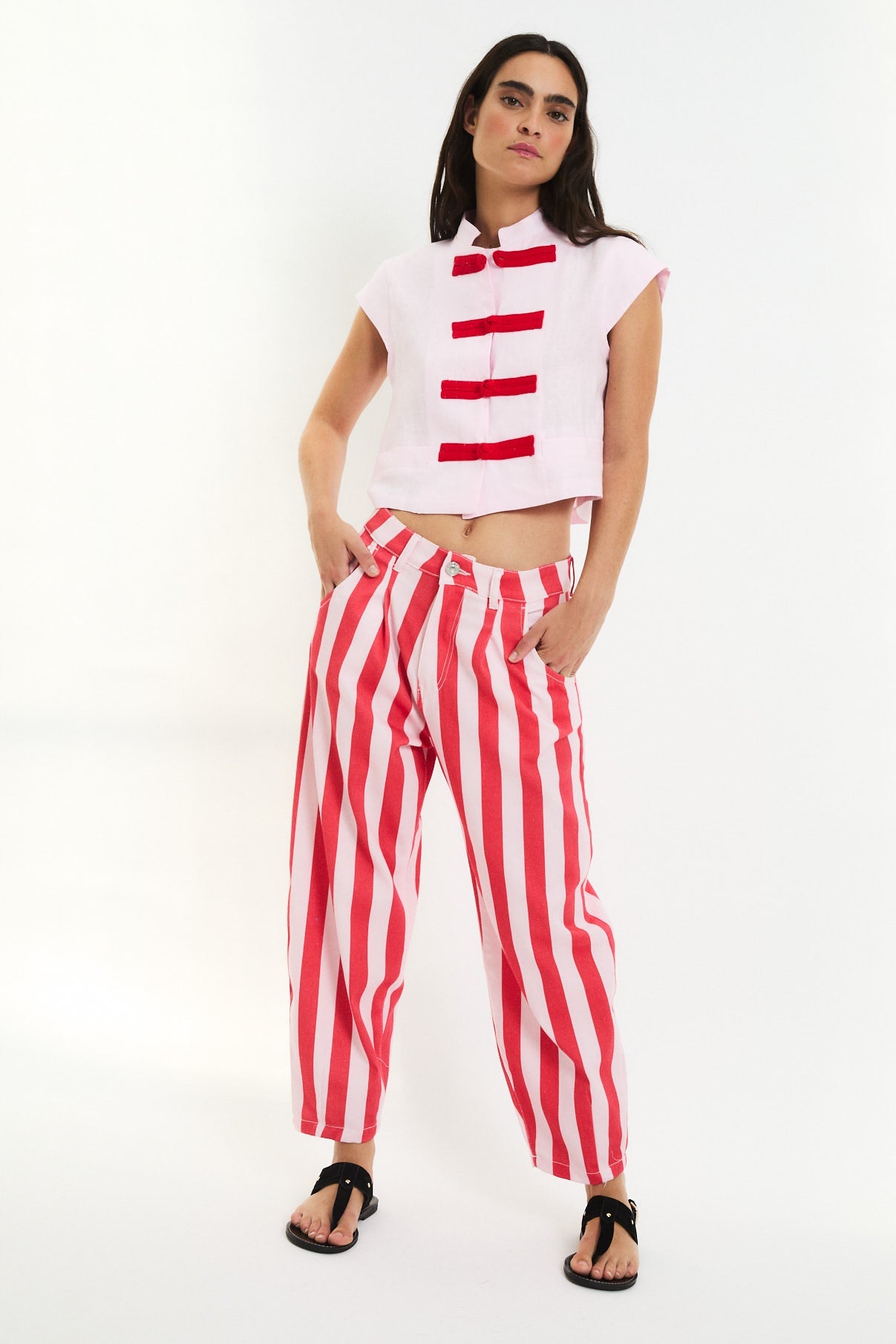 RED STRIPED BOYFRIEND JEANS