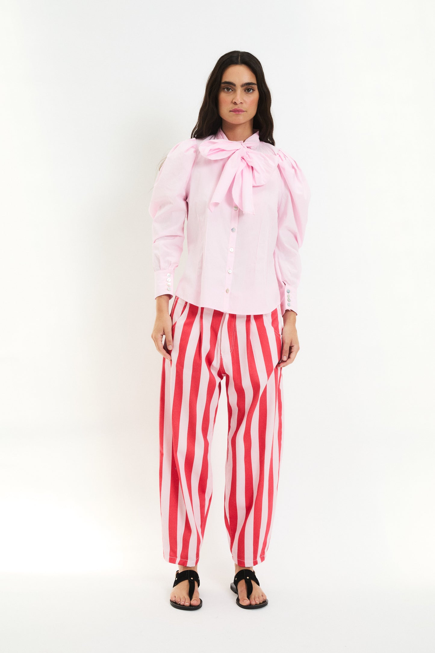 BOW TIE BLOUSE PINK POPLIN