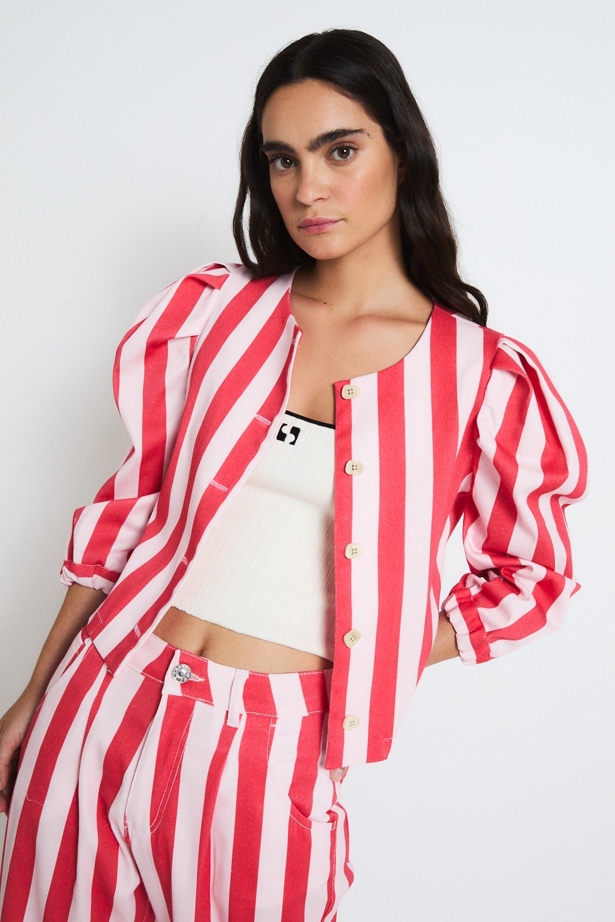 CHAQUETA FAROL BARRAS ROJO