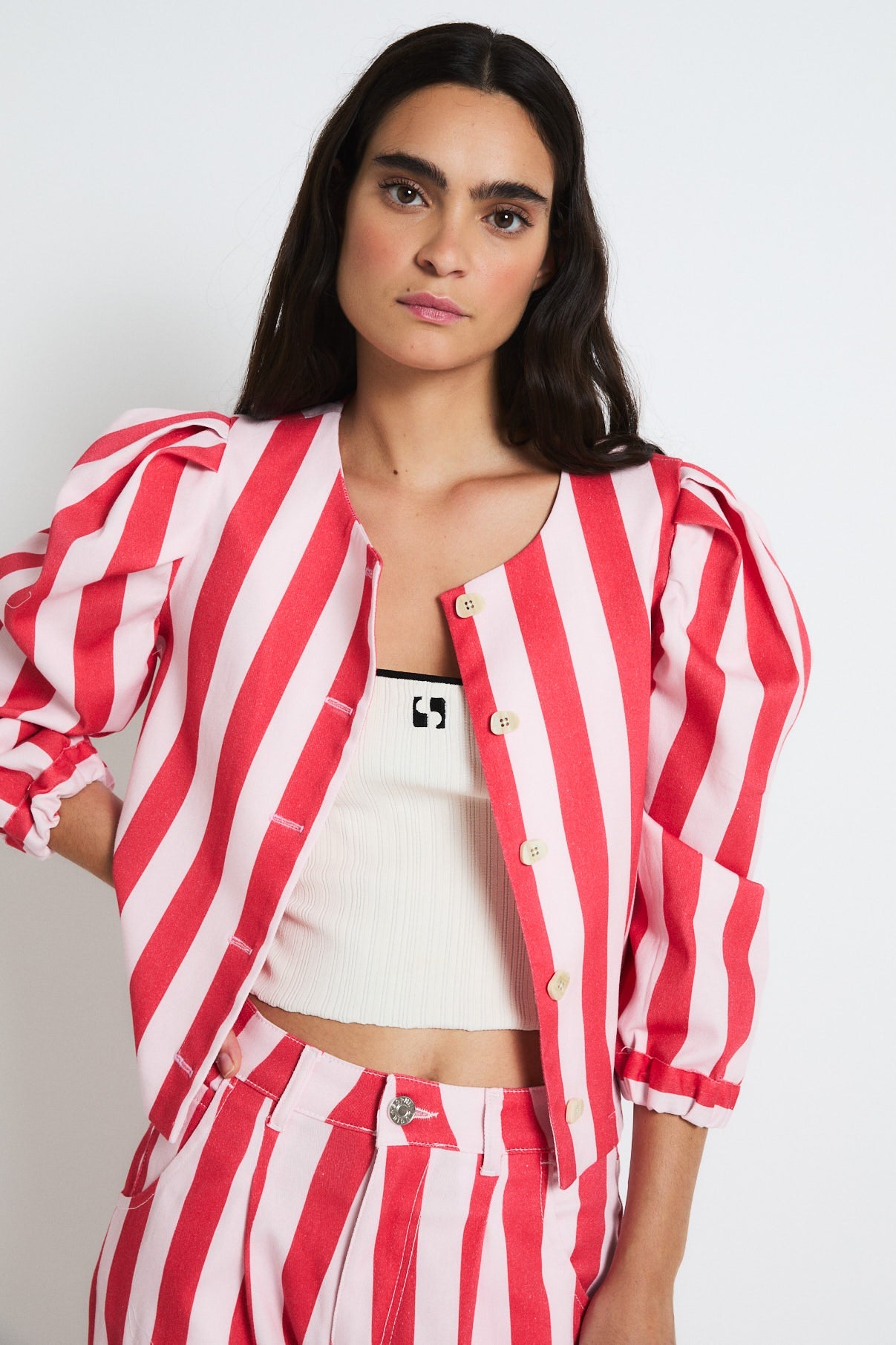 CHAQUETA FAROL BARRAS ROJO