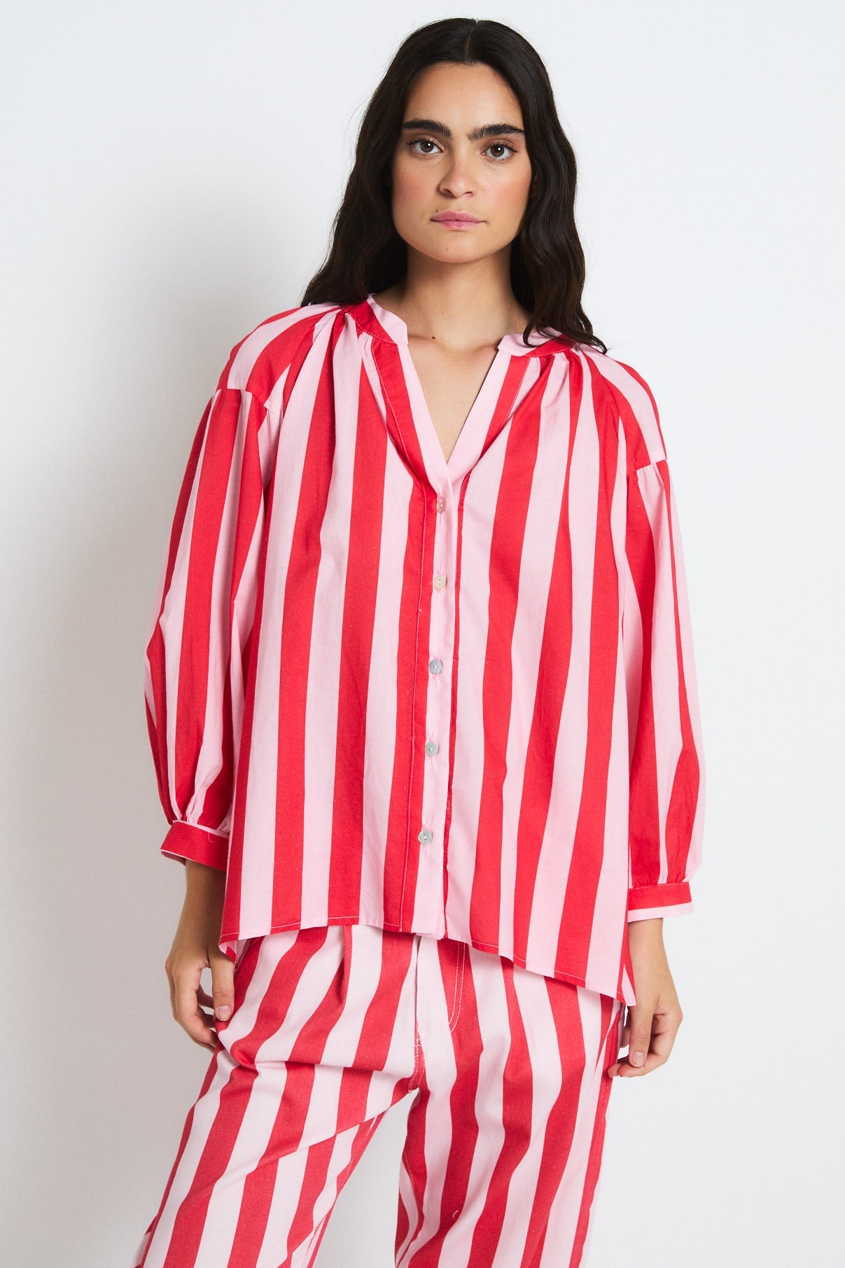 BLUSA VENICE BARRAS ROJO