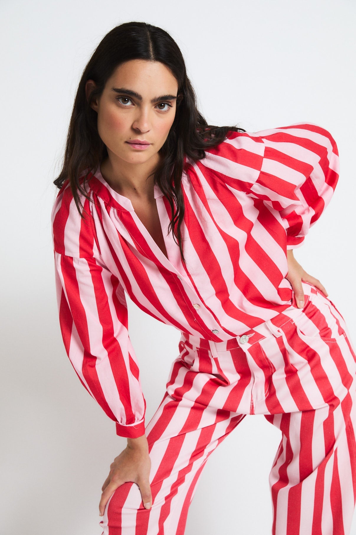 BLUSA VENICE BARRAS ROJO