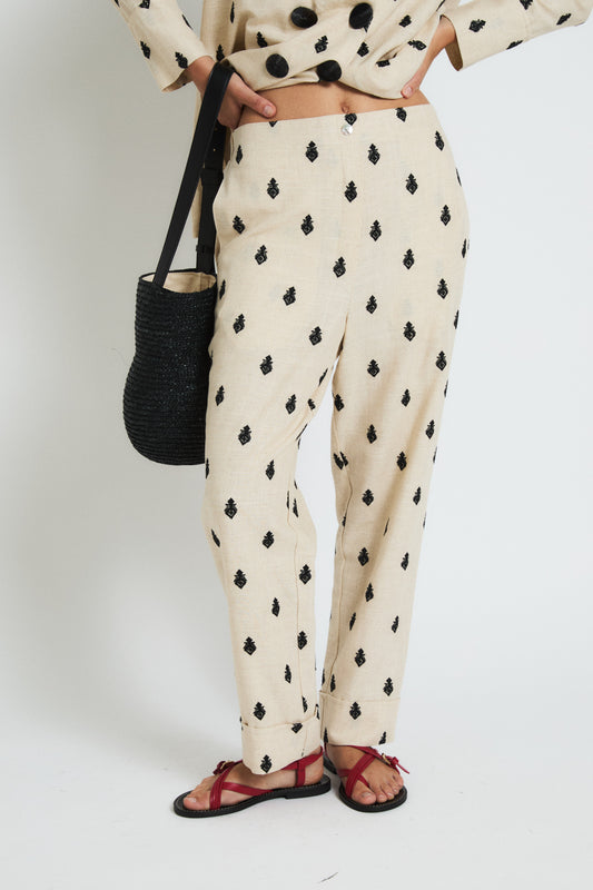 ARISTO EMBROIDERED BEIGE TROUSERS