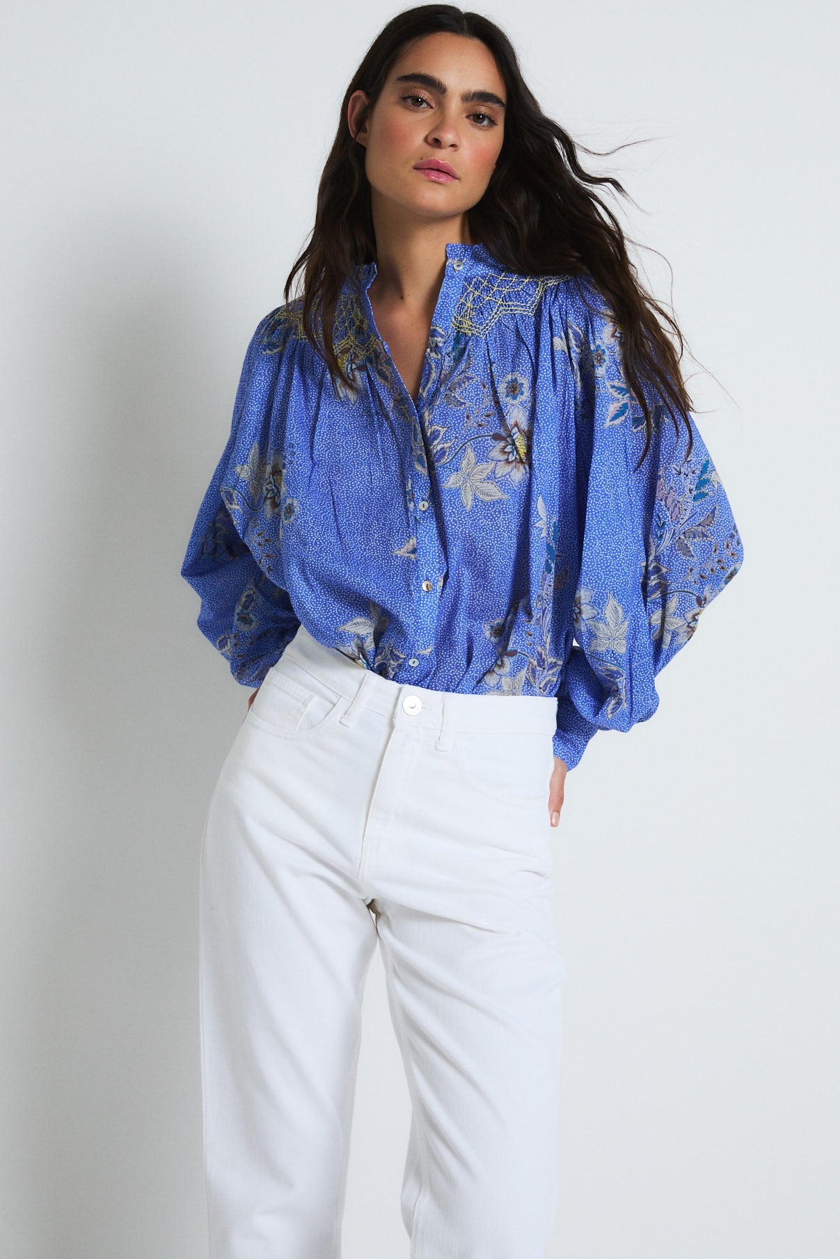 BLUE POLKA DOT TULIP BLOUSE