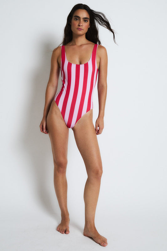 TRAJE DE BAÑO PAMELA BARRAS ROJO