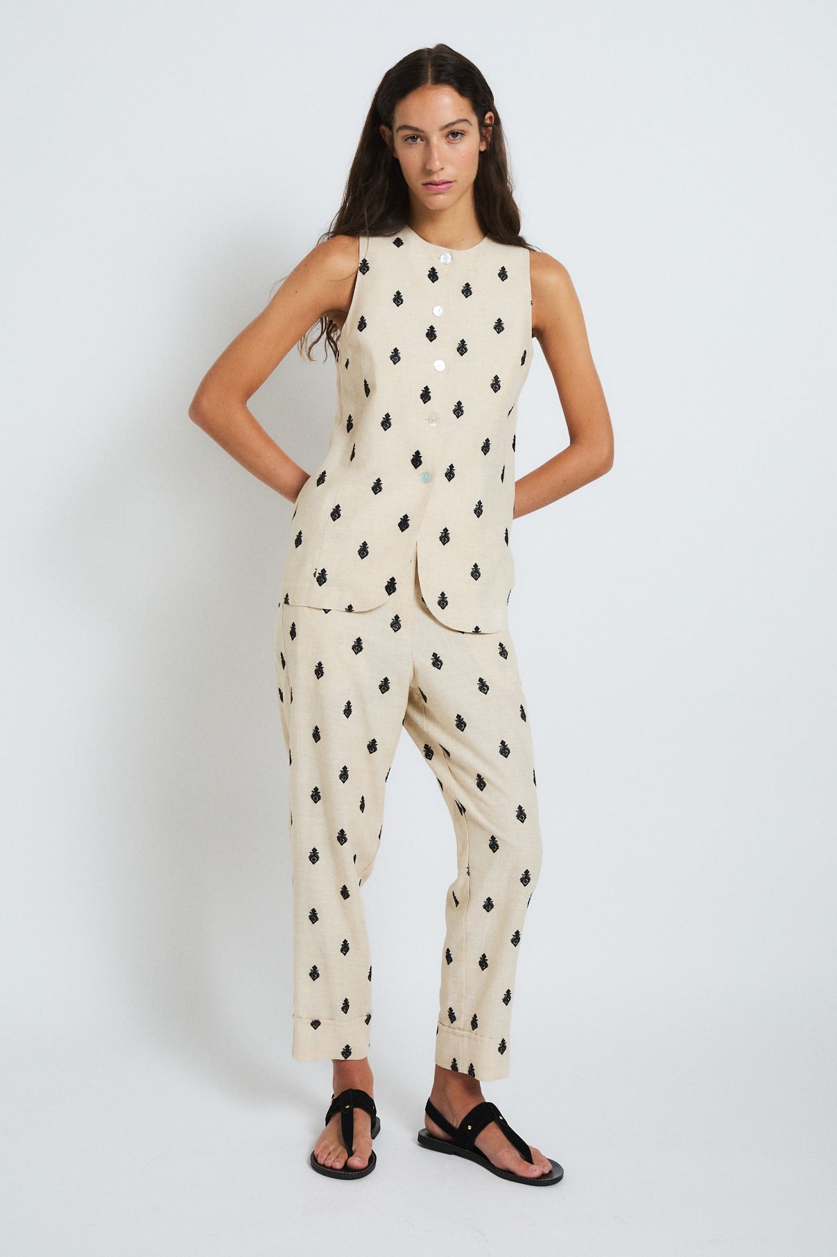 TRUJILLO EMBROIDERED BEIGE VEST