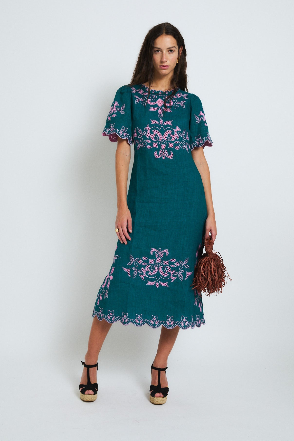PEONY EMBROIDERY COBALT DRESS