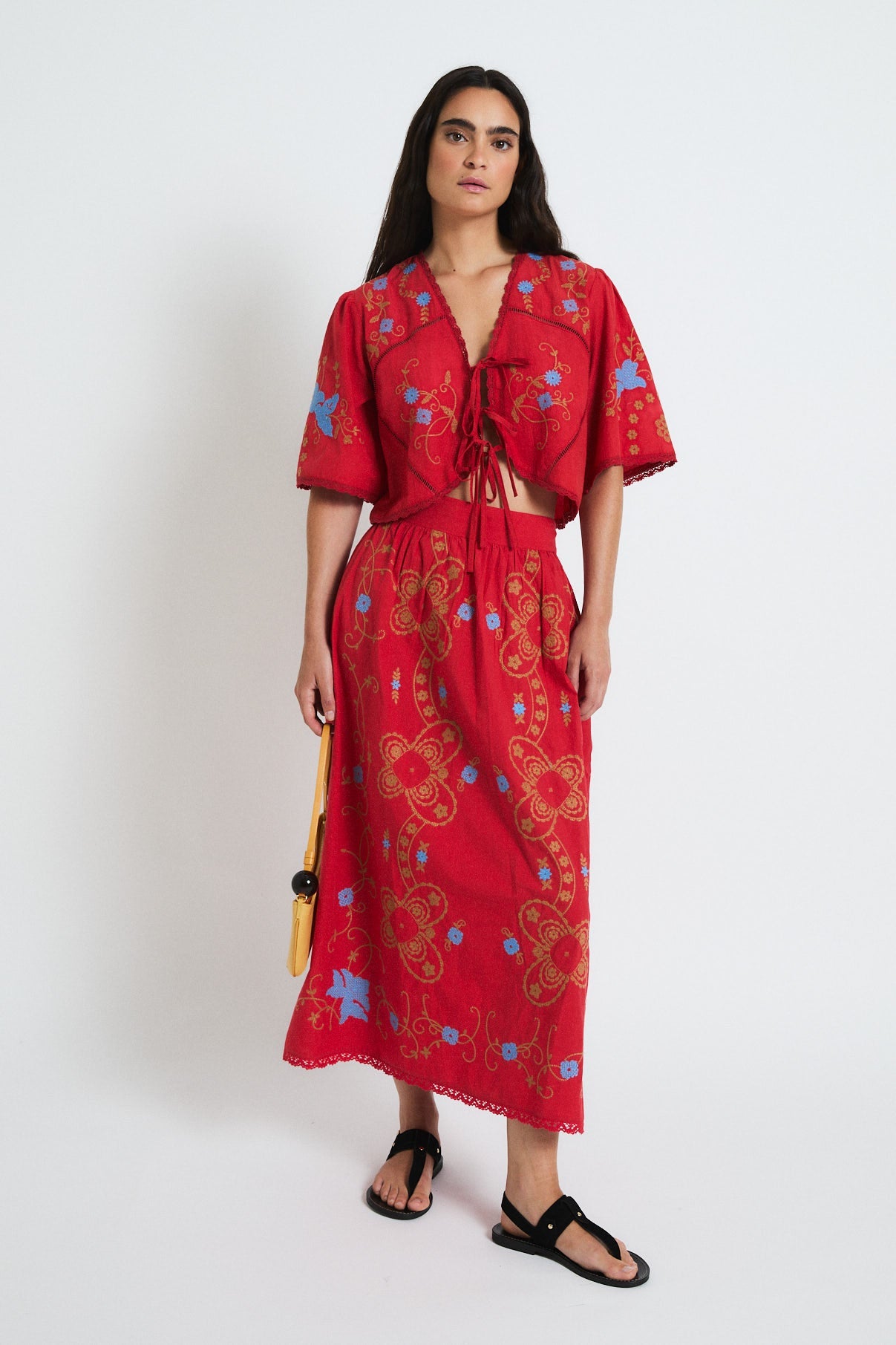 POPPY EMBROIDERED SKIRT RED