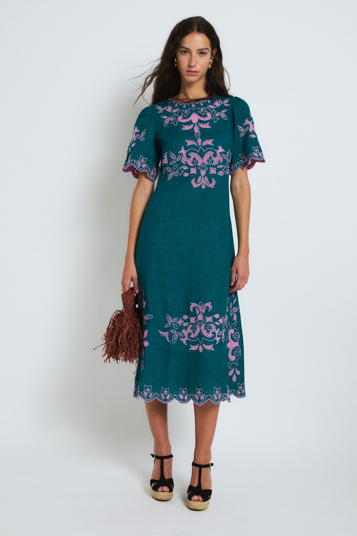 PEONY EMBROIDERY COBALT DRESS
