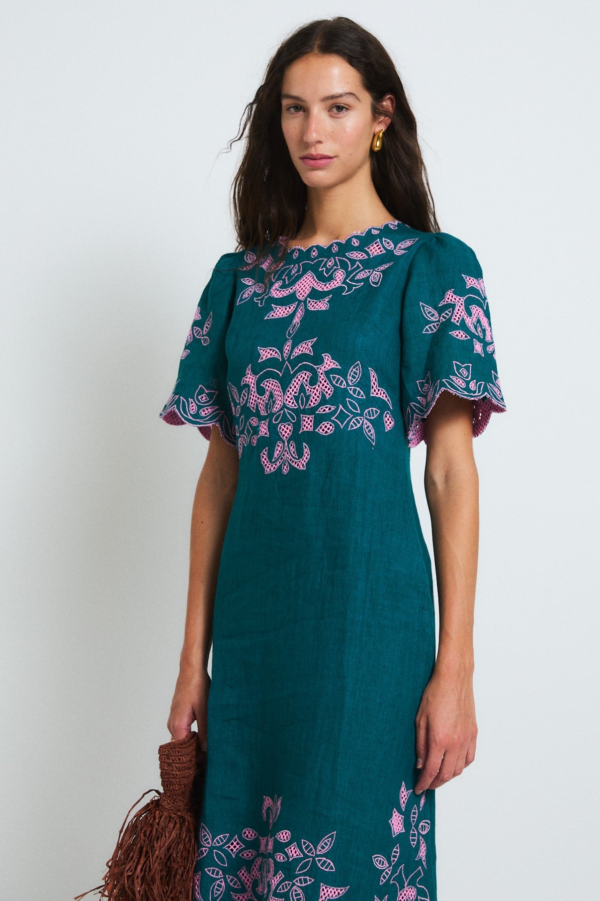 PEONY EMBROIDERY COBALT DRESS