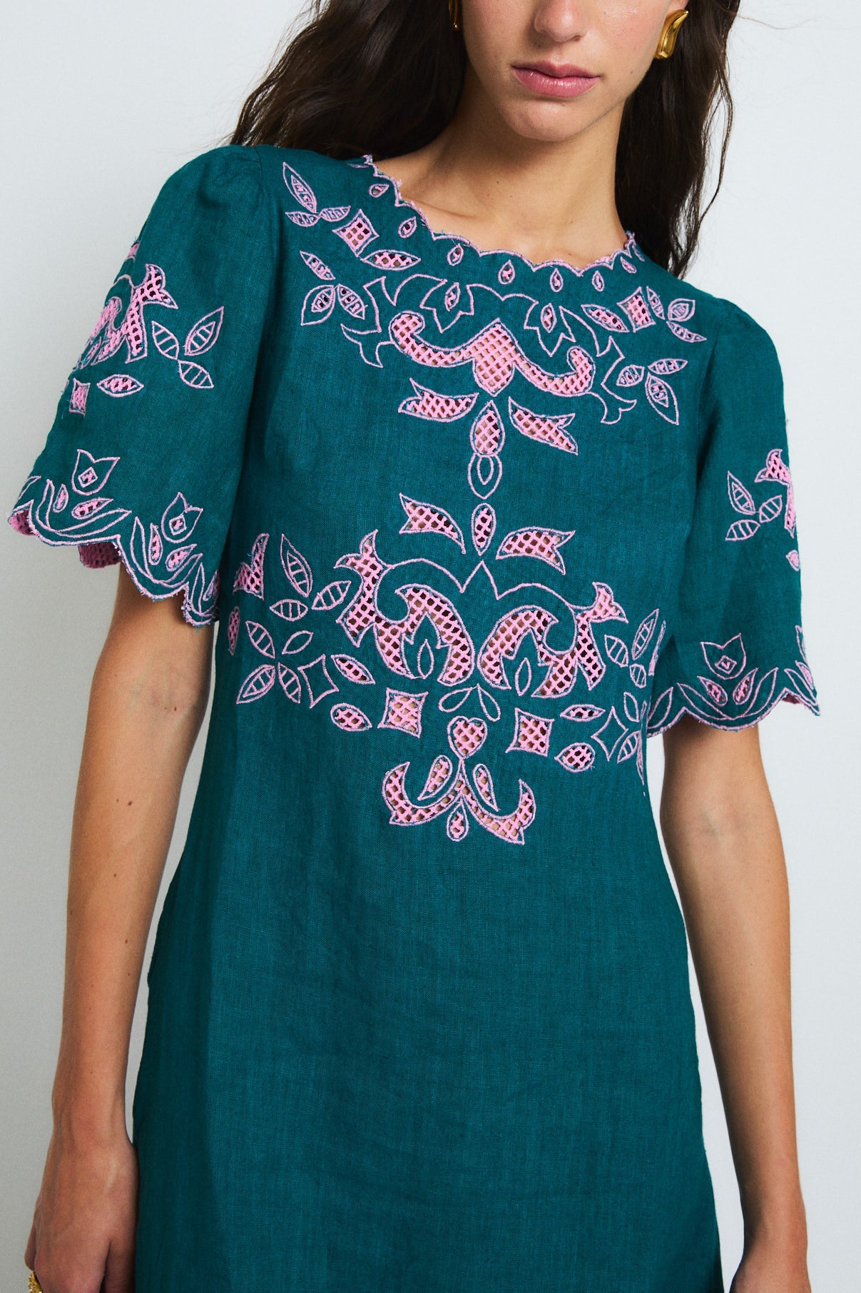 PEONY EMBROIDERY COBALT DRESS
