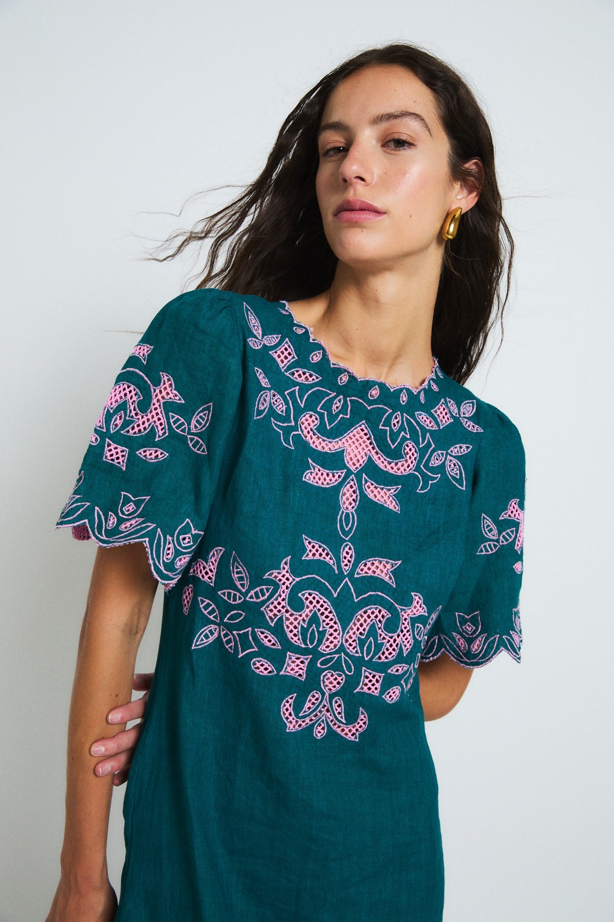 PEONY EMBROIDERY COBALT DRESS