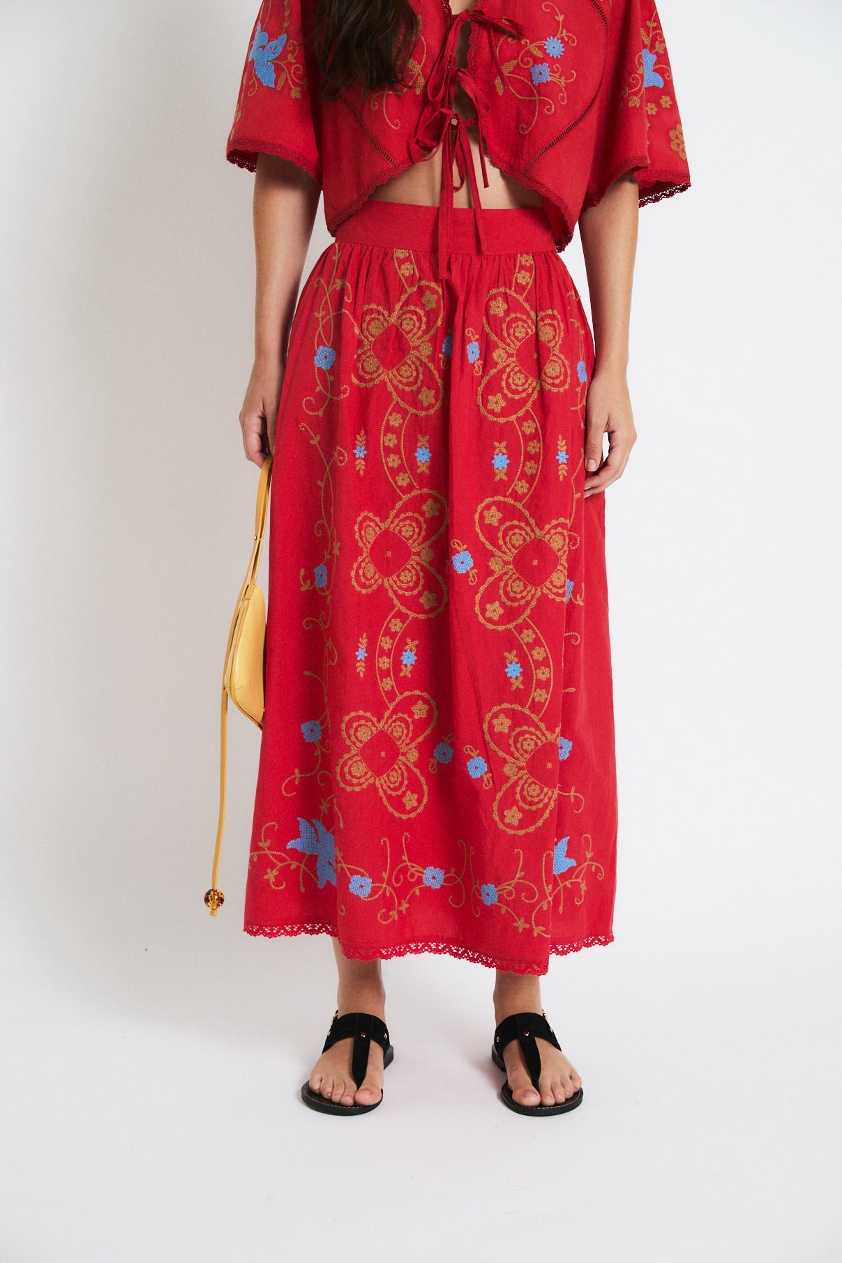 POPPY EMBROIDERED SKIRT RED