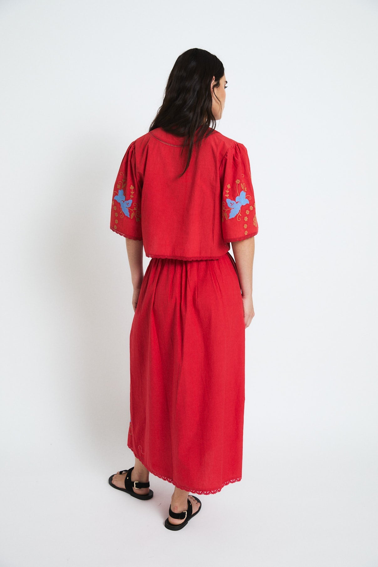 POPPY EMBROIDERED SKIRT RED