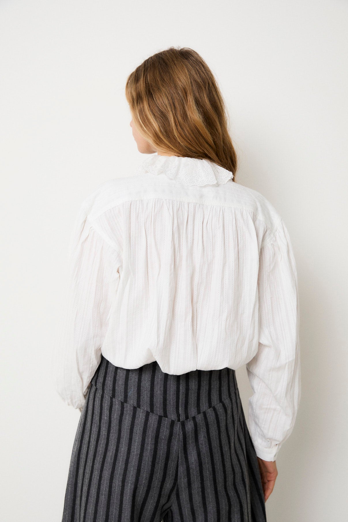 MARIBEL ECRU LACE TRIM BLOUSE