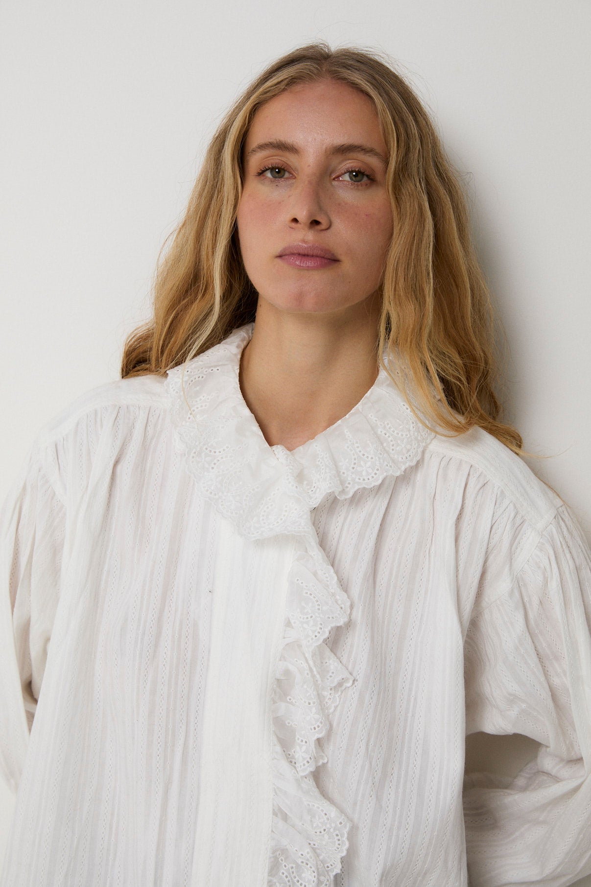MARIBEL ECRU LACE TRIM BLOUSE