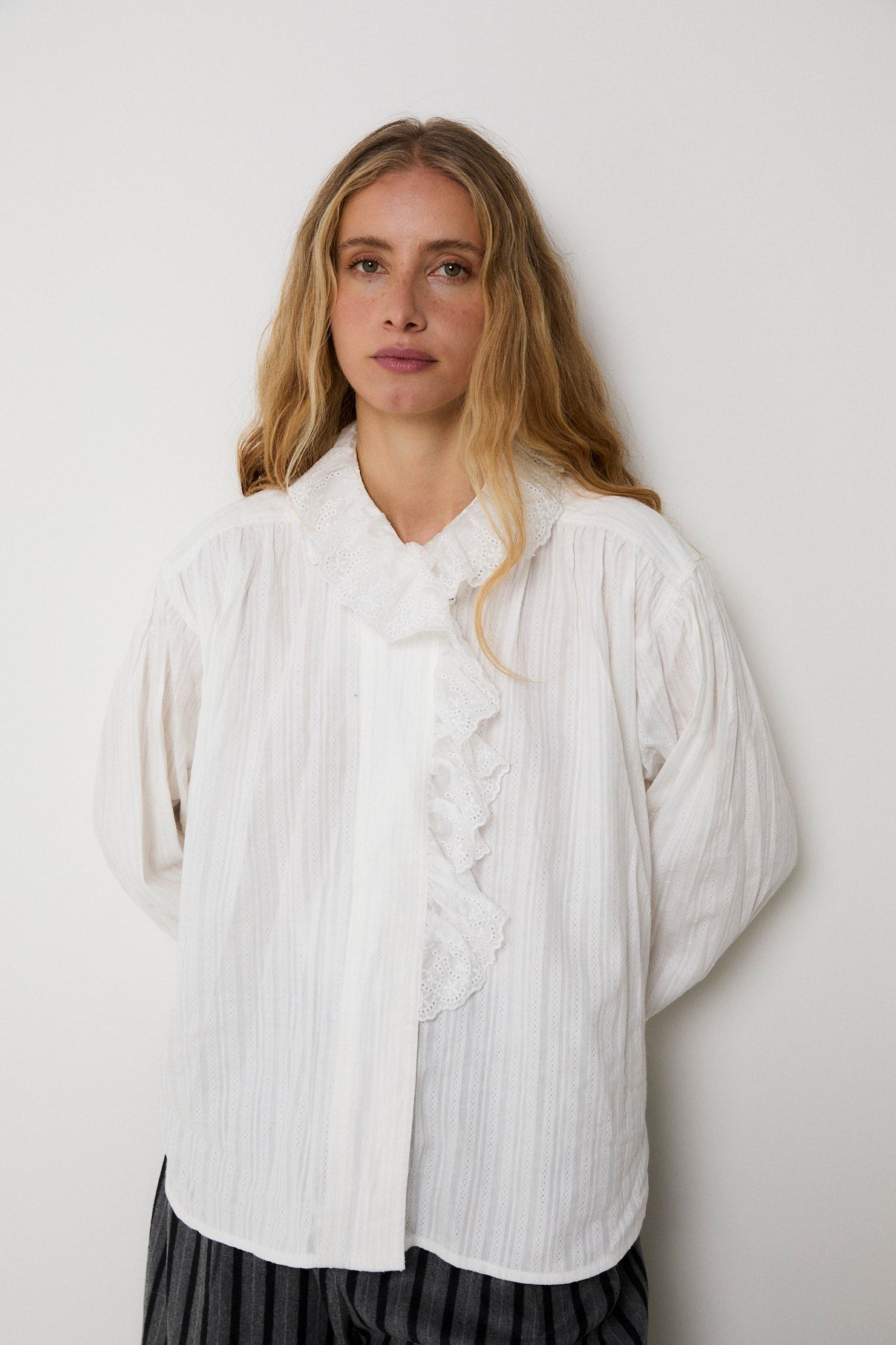MARIBEL ECRU LACE TRIM BLOUSE