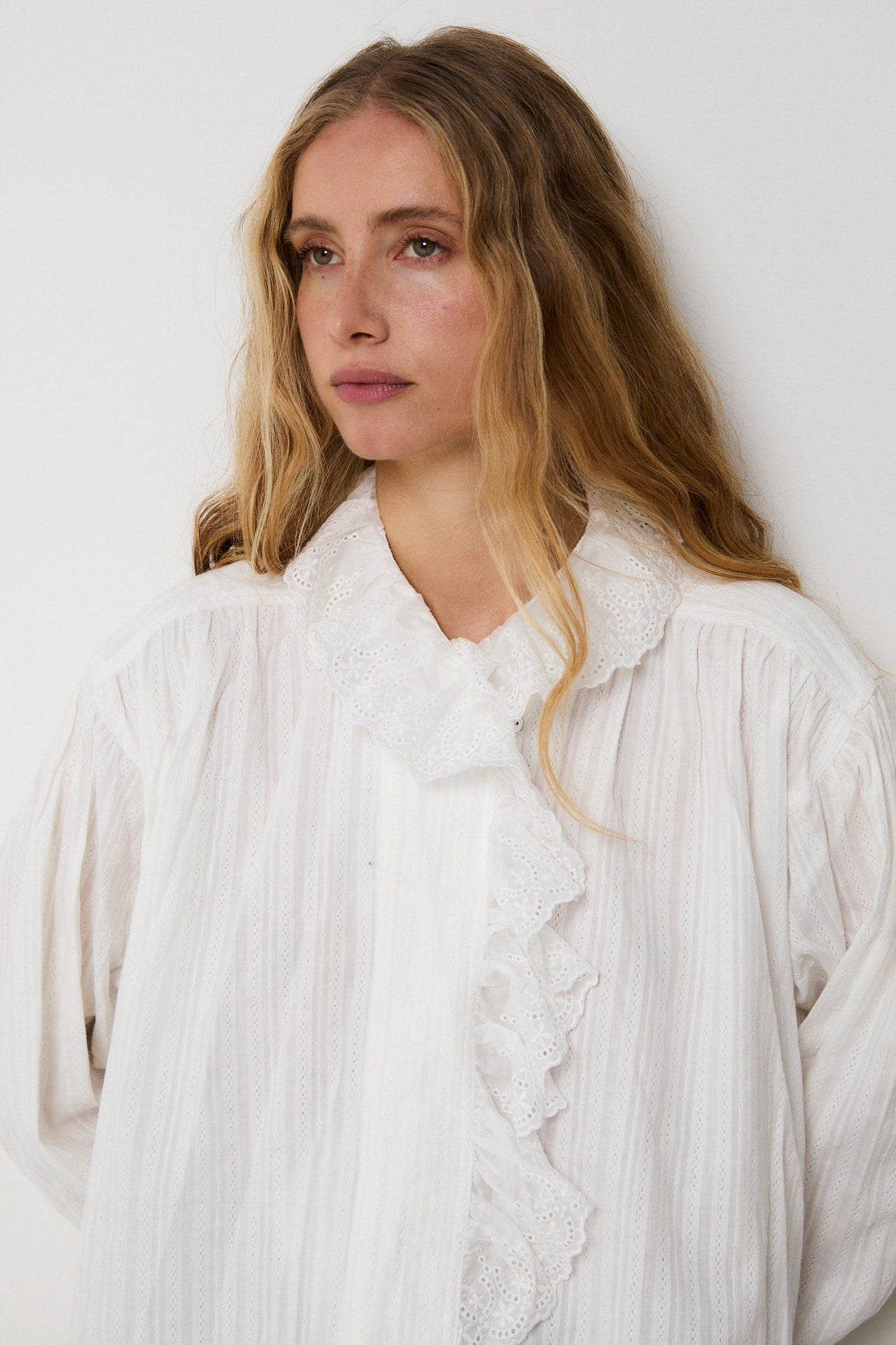 MARIBEL ECRU LACE TRIM BLOUSE