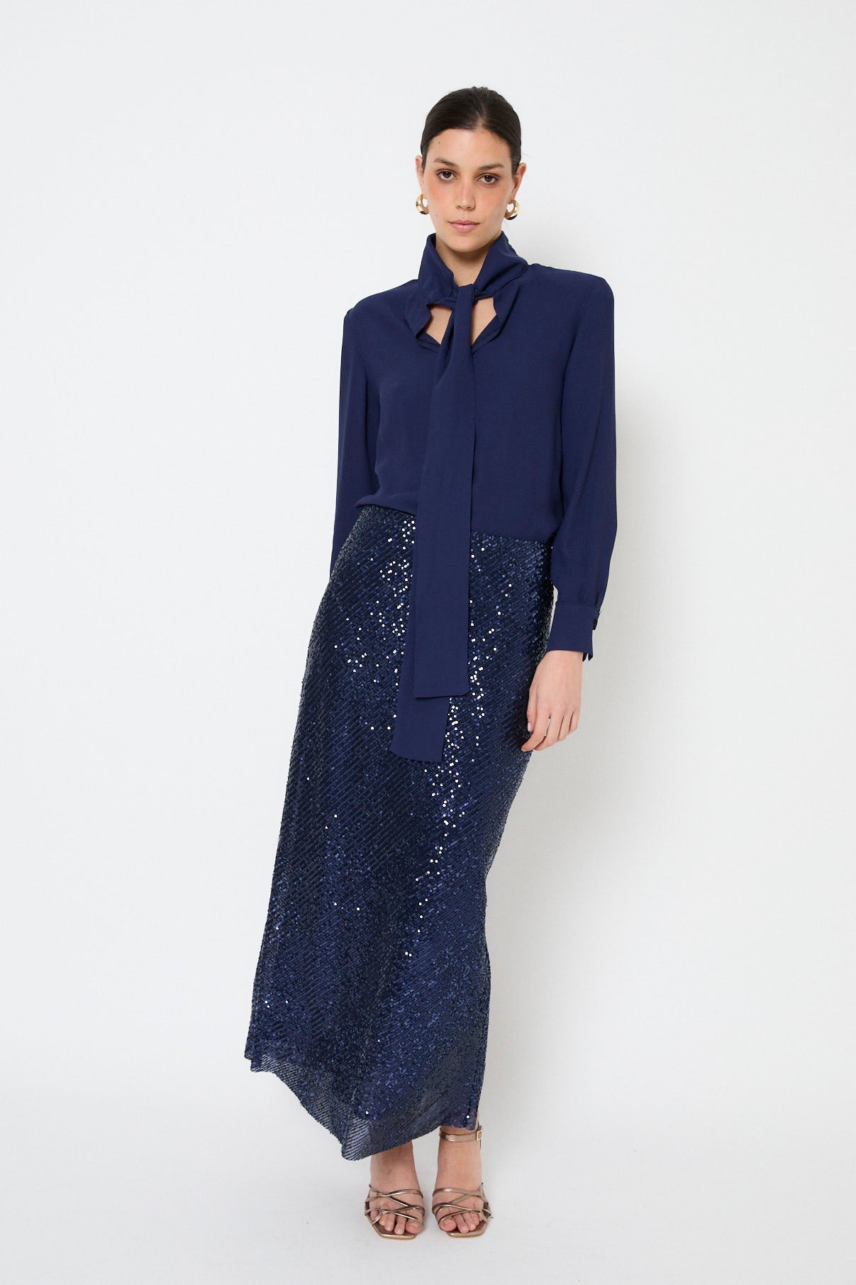 NAVY SEQUIN BIAS SKIRT