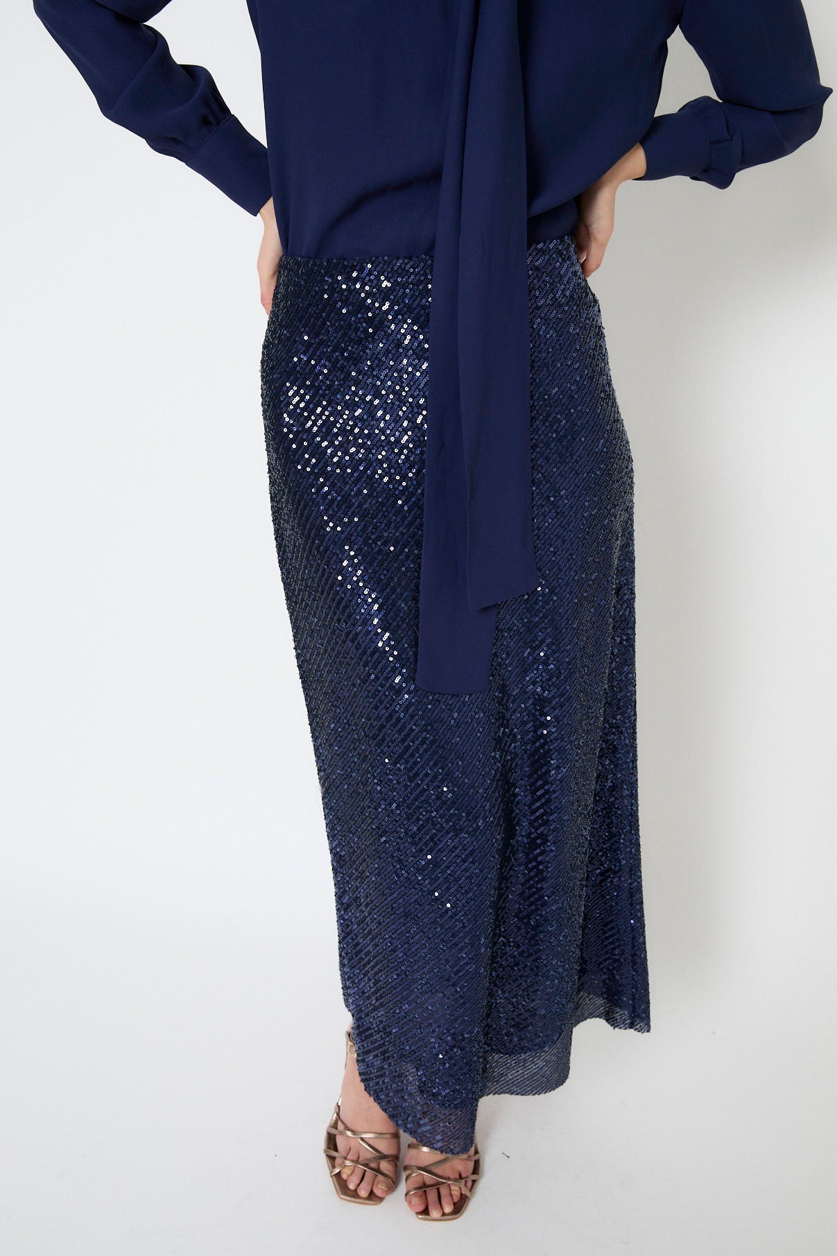 NAVY SEQUIN BIAS SKIRT