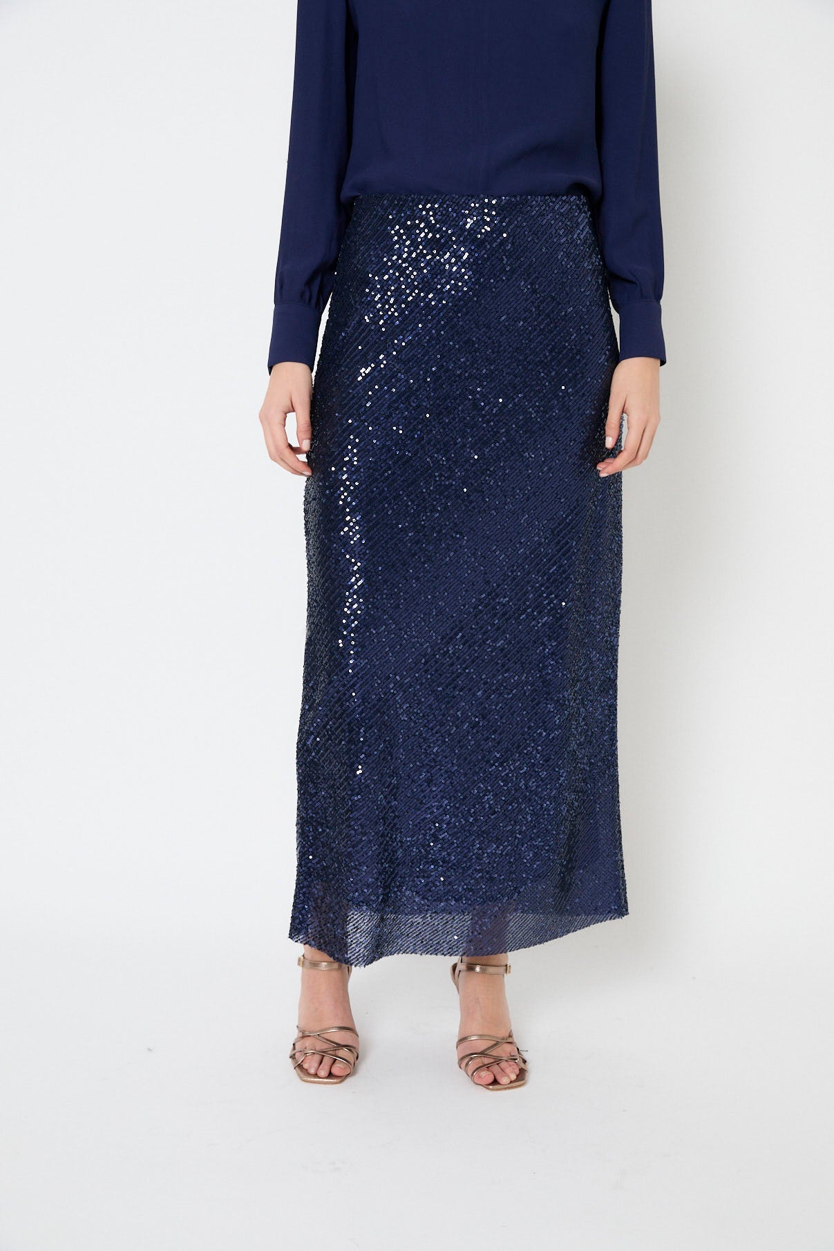 NAVY SEQUIN BIAS SKIRT