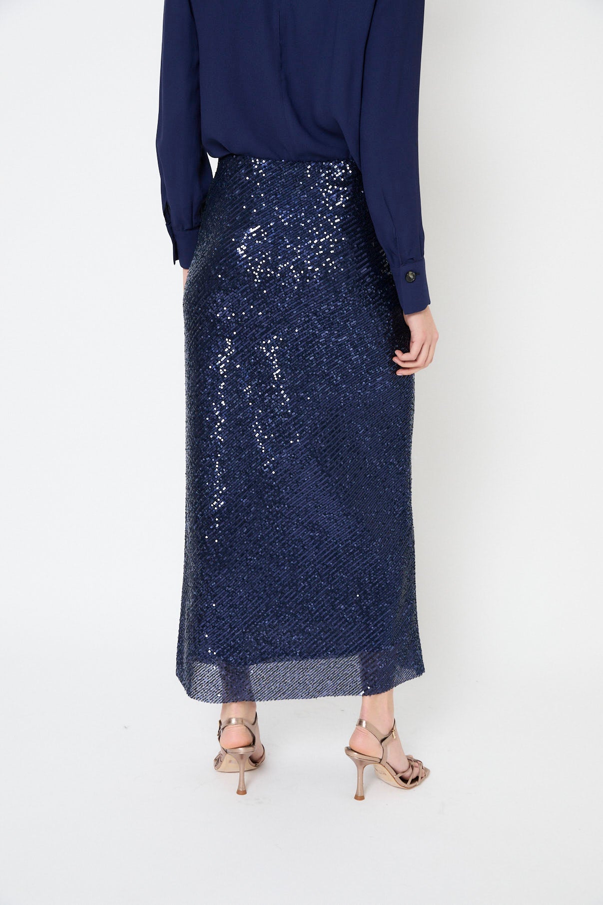NAVY SEQUIN BIAS SKIRT