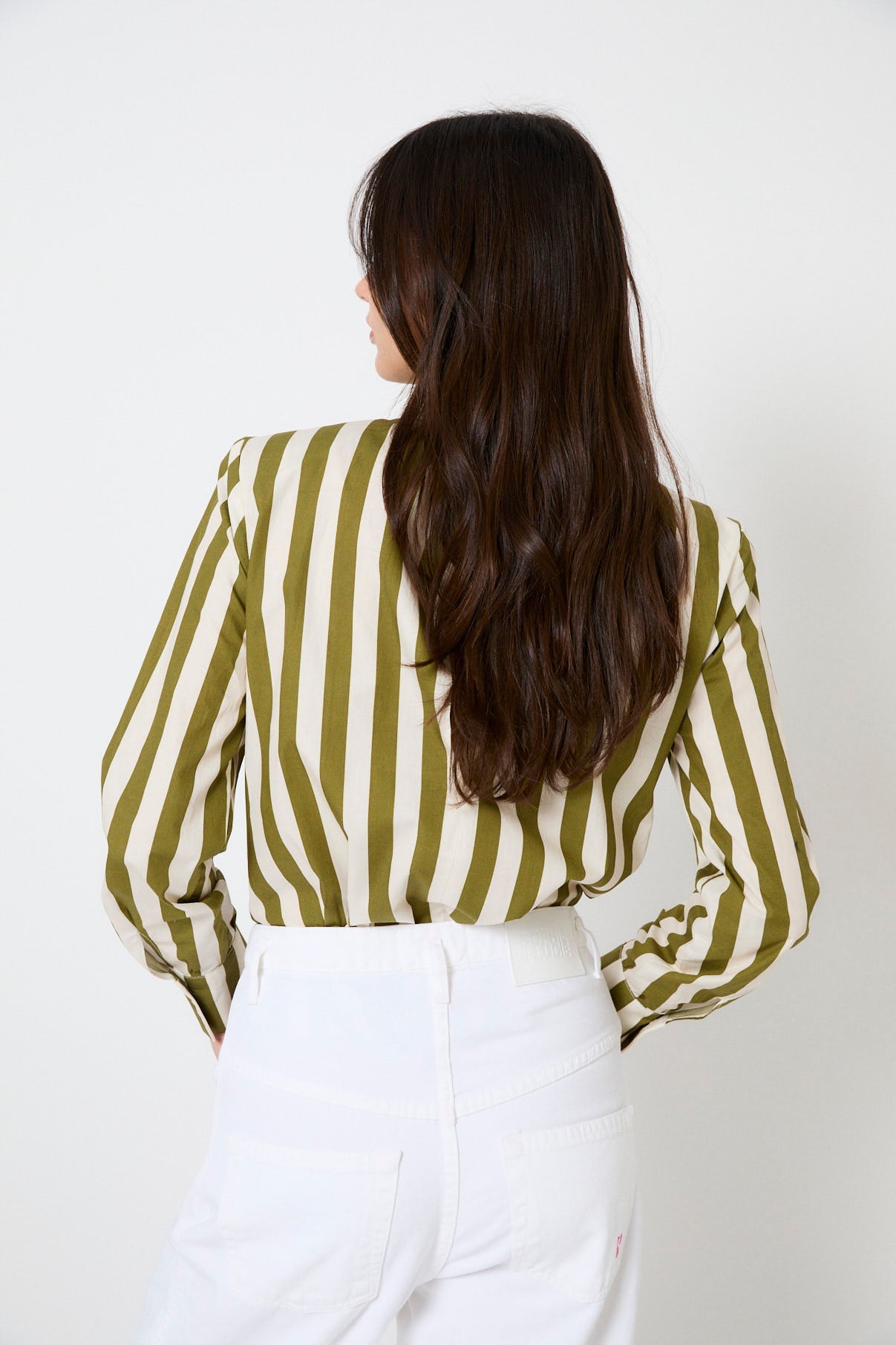 KHAKI STRIPED BOW BLOUSE