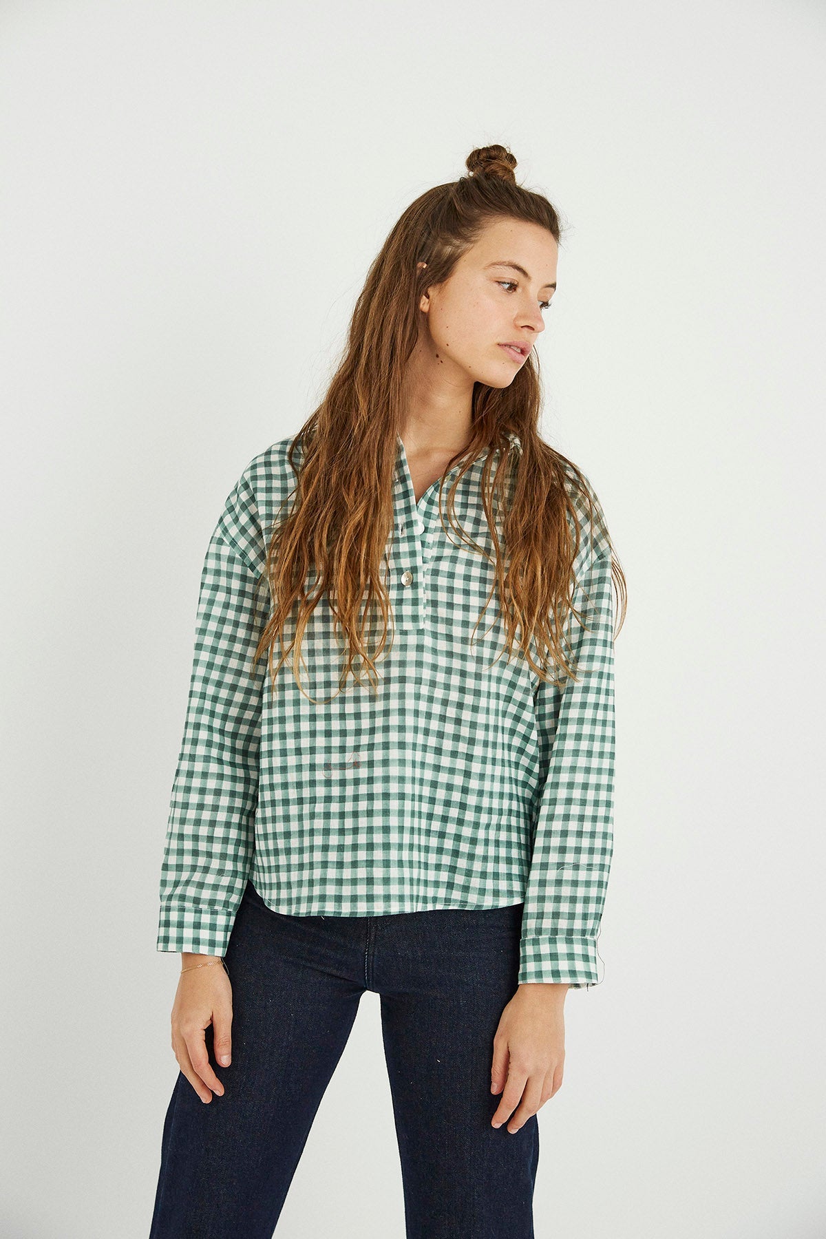 CAMISA OVER VICHY COBALTO