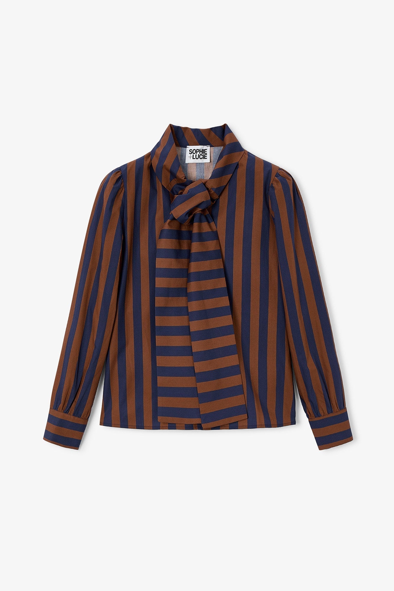 BLUE STRIPED BOW BLOUSE