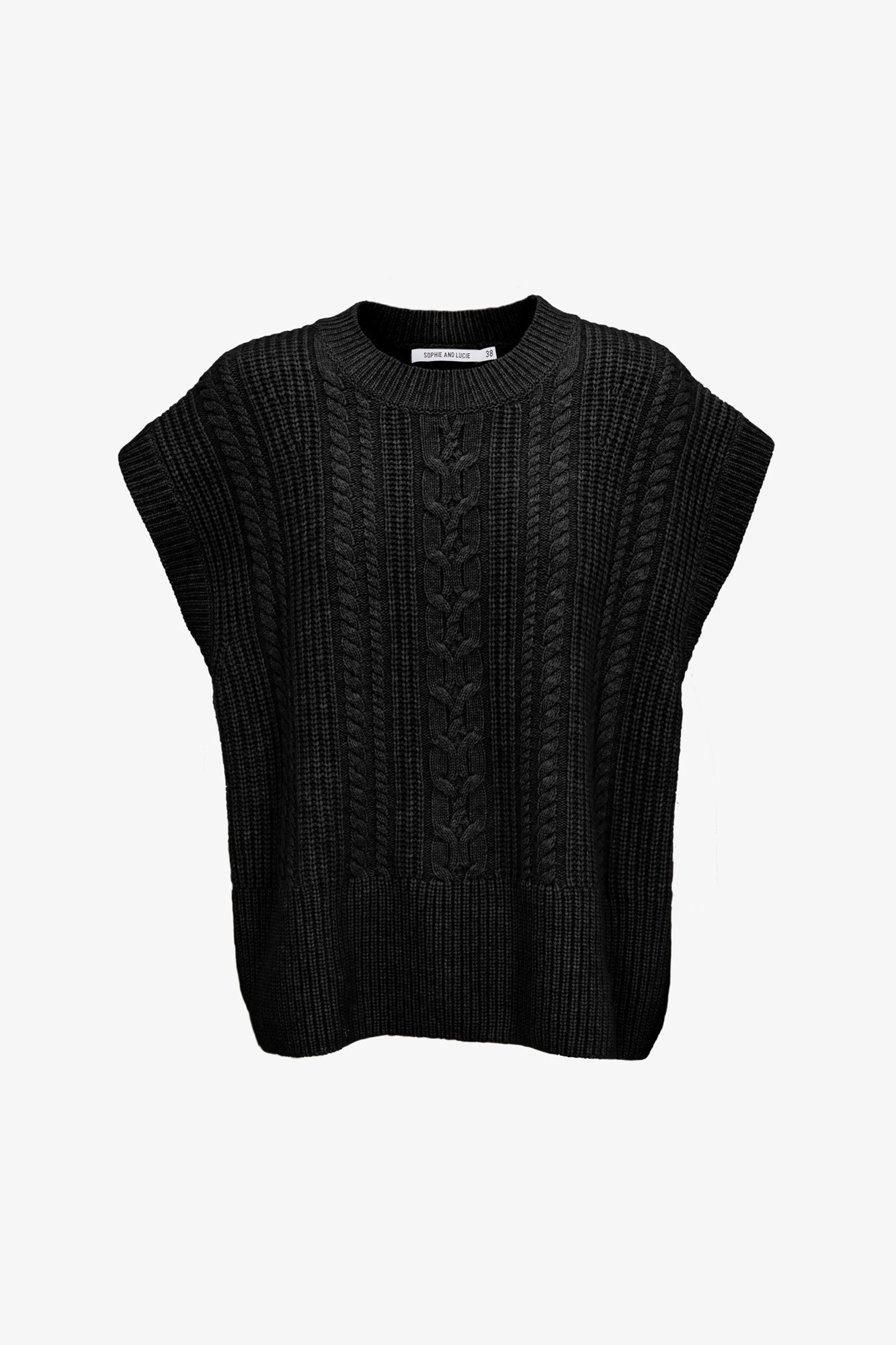 BLACK CASHMERE CABLE KNIT VEST