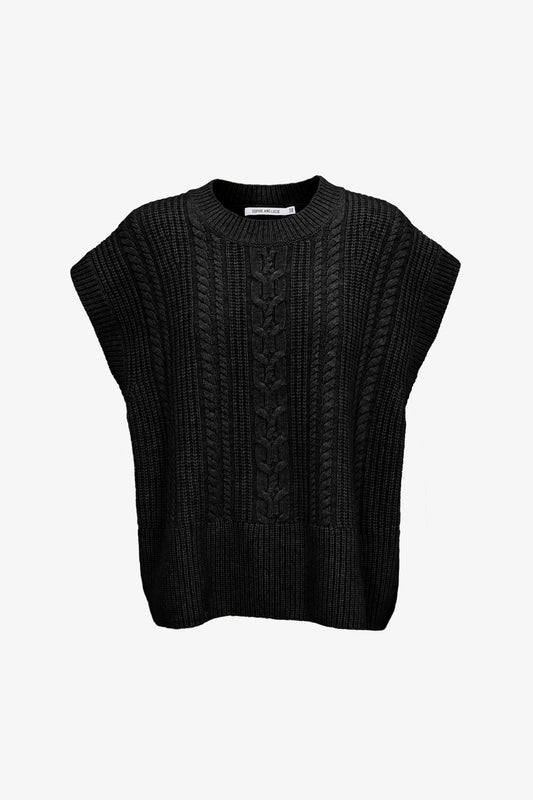 BLACK CASHMERE CABLE KNIT VEST