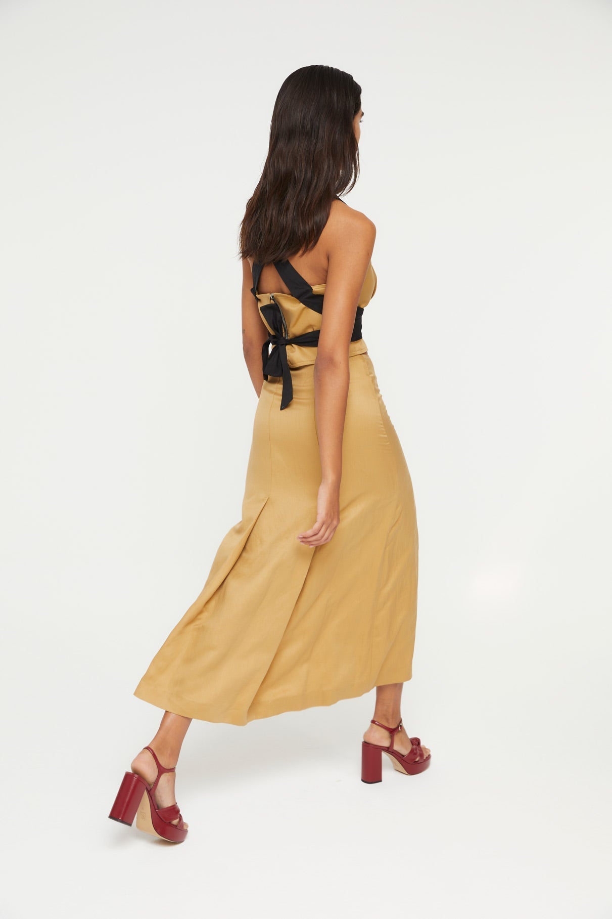 LEANDRA LINEN SKIRT OCHRE