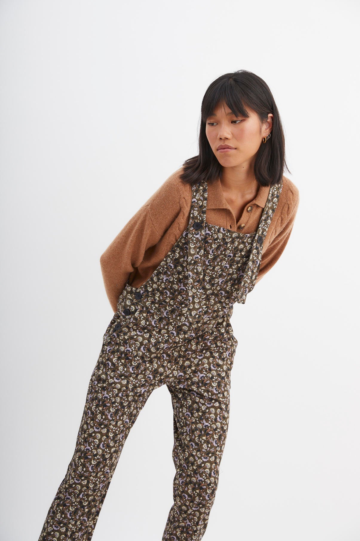 KHAKI FLOWER OVERALLS