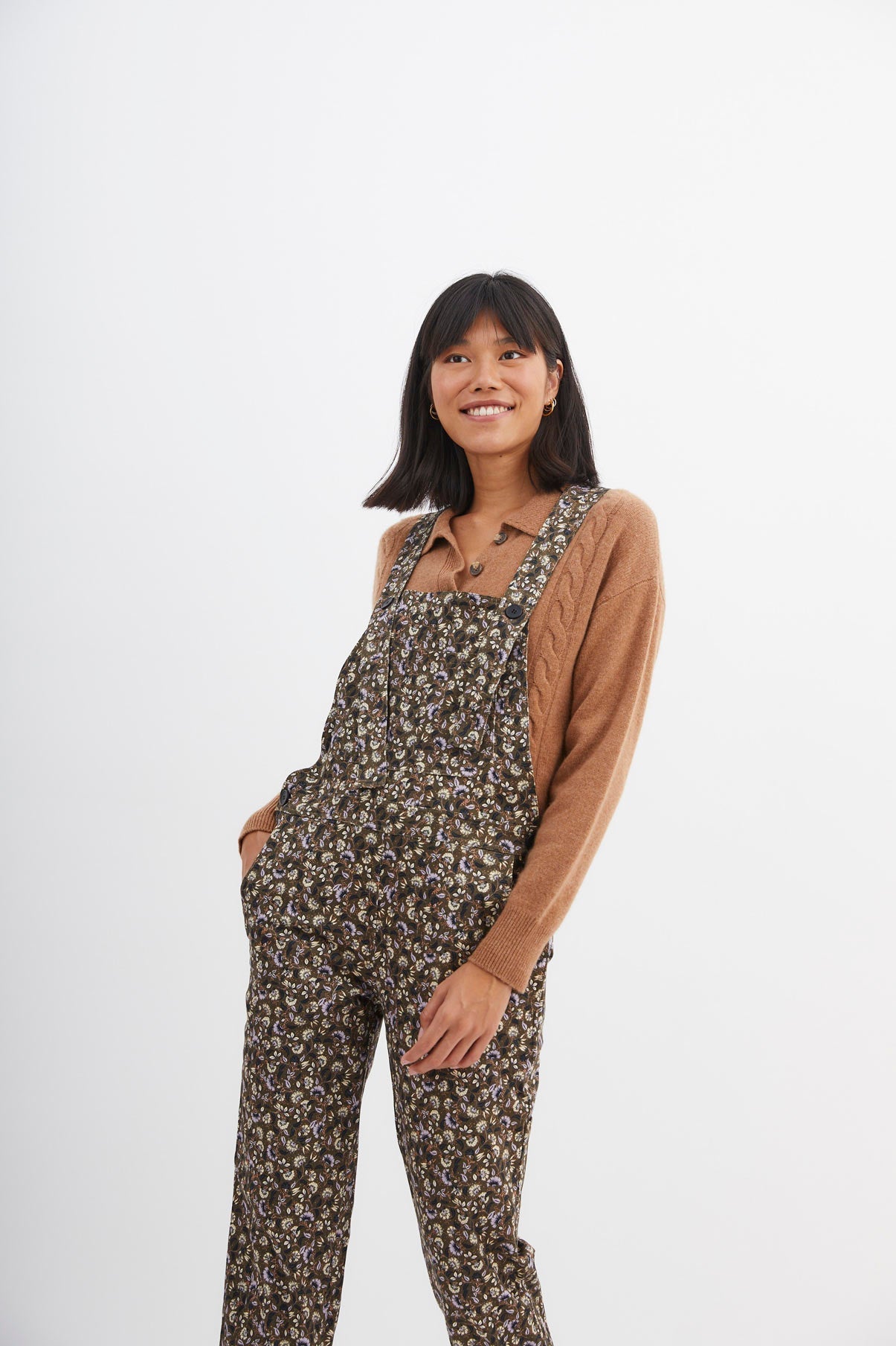 KHAKI FLOWER OVERALLS