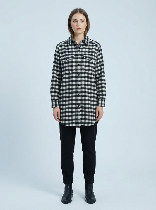 Abrigo cuadros blanco y negro