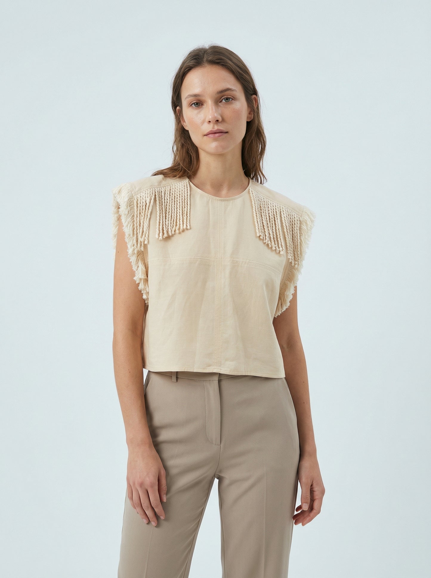 BEIGE FRINGED TOP