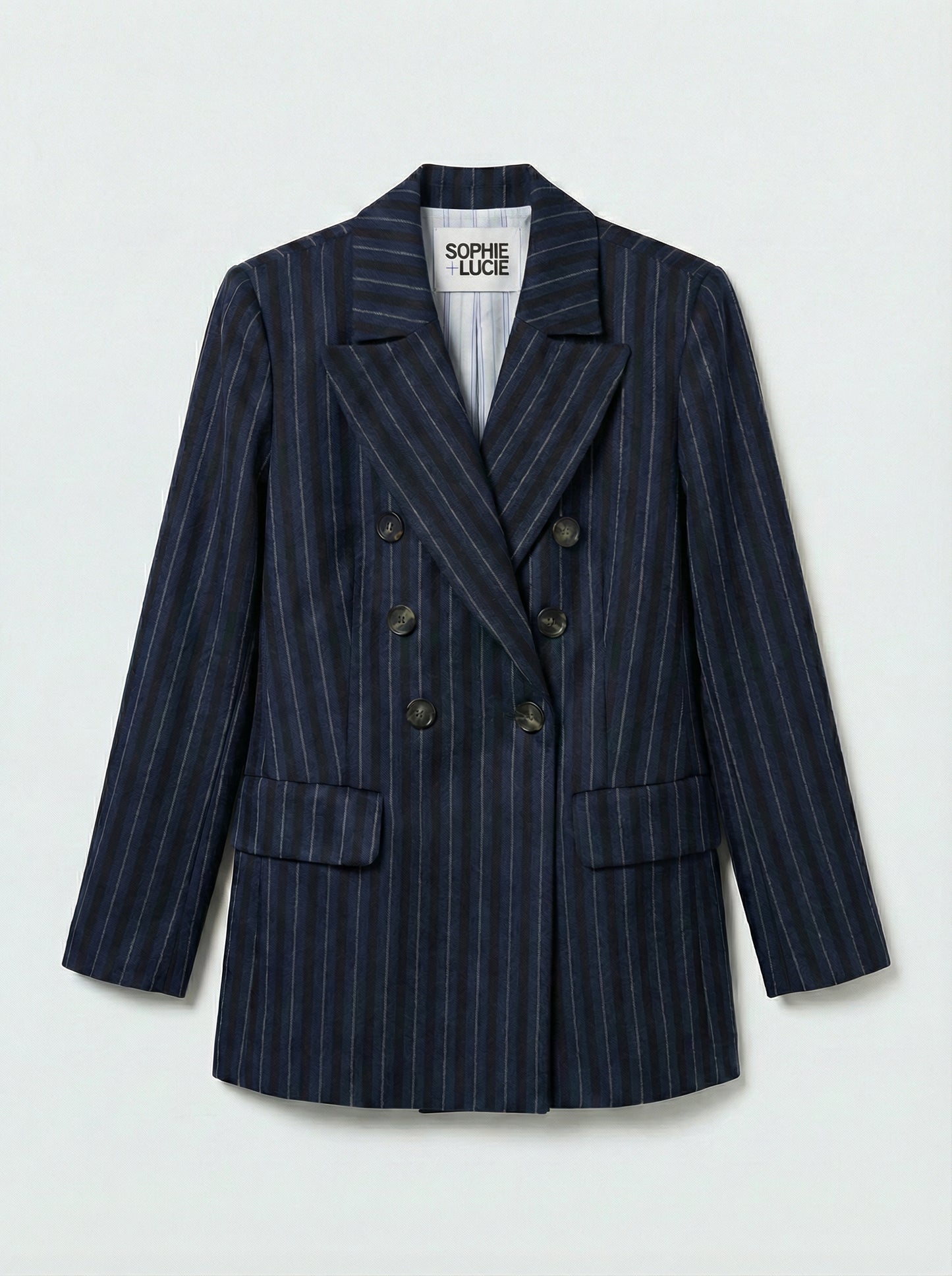 Blazer cruzada azul marino rayas