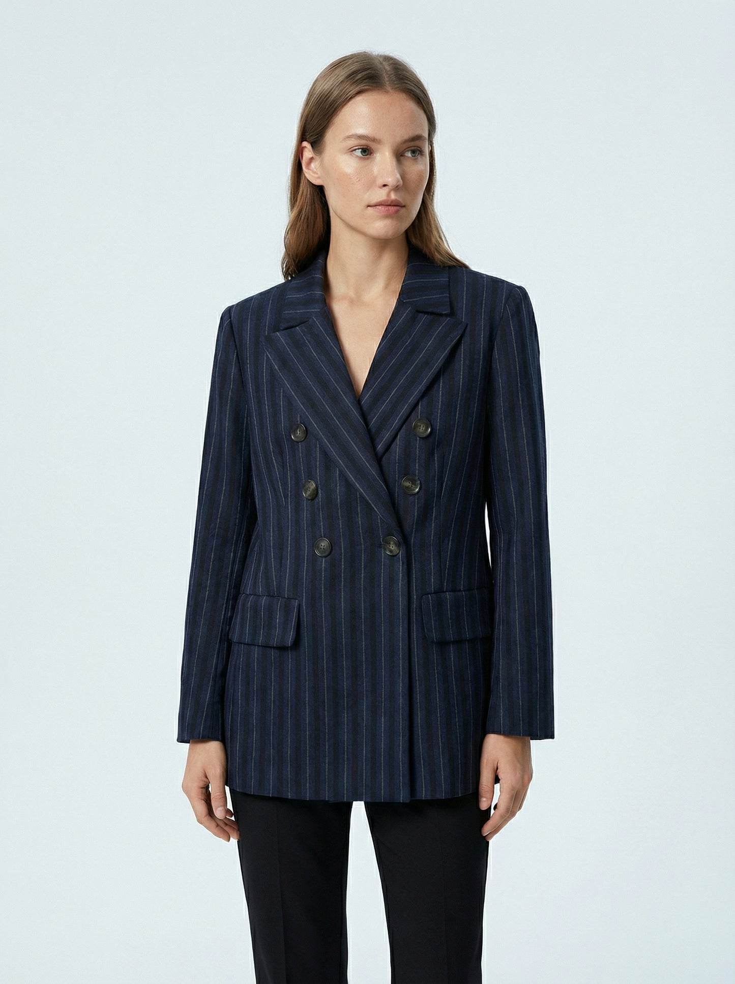 Blazer cruzada azul marino rayas